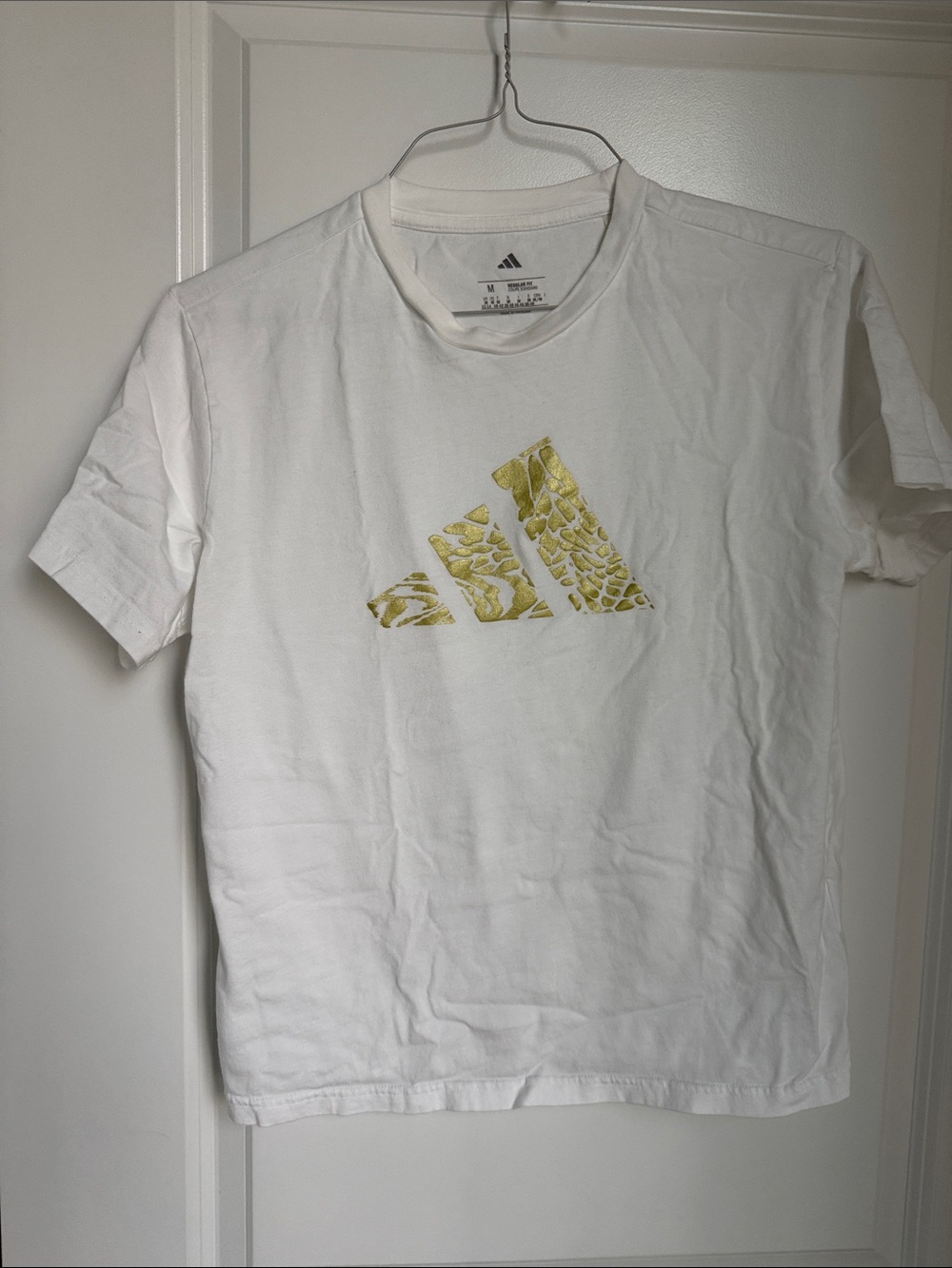 adidas White Short Sleeve Tee with Yellow Gold Logo